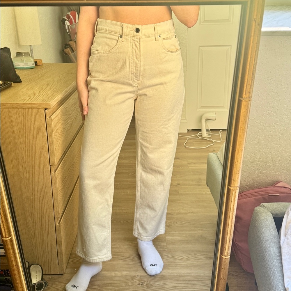 Everlane High-Waist Straight Leg Cream Jeans- Size 28 - Picture 9 of 16